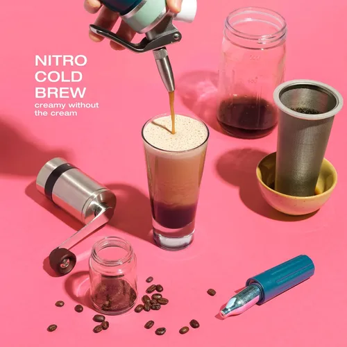 Vista 3 de Cafetera Nitro de 0.5 L, cafetera de aluminio nitro con boquilla especial de nitro difusor y cafetera fría para hacer nitro cerveza fría, 1