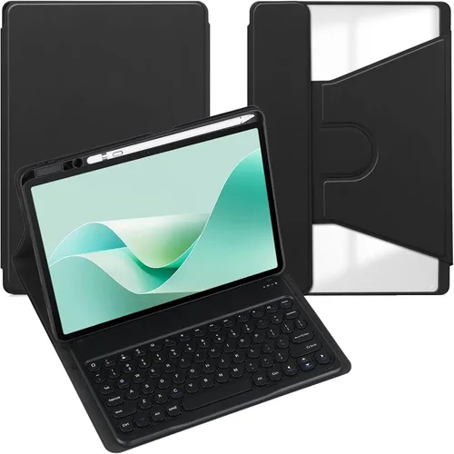 Vista 10 de Funda para tableta Samsung Galaxy Tab A8 de 10.5 pulgadas, teclado redondo inalámbrico desmontable Bluetooth, cubierta trasera transparente