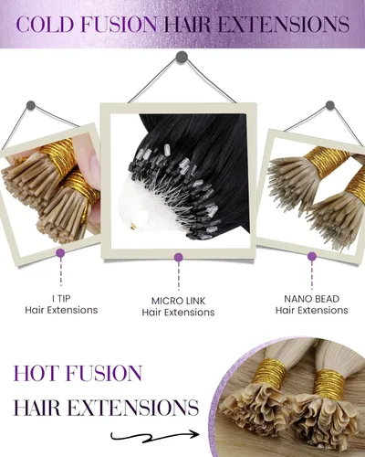 Vista 7 de LaaVoo Microlink Extensiones de Cabello Humano Balayage Micro Loop Extensión de Cabello Humano Marrón que se Desvanece a Marrón Ceniza con Reflejos