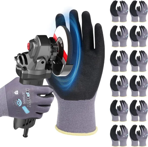 Vista 11 de Safety Work Gloves, SF001, Comfort Stretch Fit, Power Grip, Smart Touch, Durable Foam Coated, 3Pairs & 12Pairs Negro 12 pares