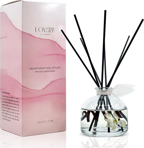 Vista 37 de LOVSPA - Set de difusor de junco, difusor de aceite con fragancia de grosella roja festiva y madera con varillas, accesorios de fragancia