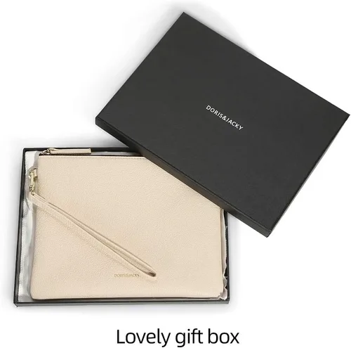 Vista 5 de blanco, marrón, cuero (Goatskin Clutch Off White+Brown Leather Top Handle Purter), Blanco, marrón