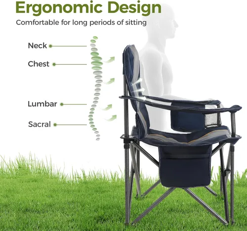 Vista 10 de ALPHA CAMP Silla plegable de gran tamaño para campamento, resistente con bolsa enfriadora, soporte de 450 libras, marco de acero, plegable