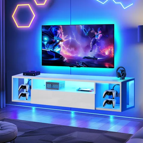 sogesfurniture Soporte flotante de TV de 55 pulgadas montado en la pared con luces, centro de entretenimiento flotante con luces, consola multimedia