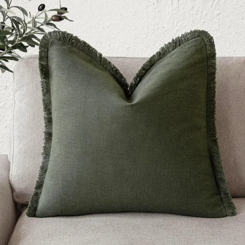 Vista 18 de Foindtower Fundas de almohada decorativas de lino con flecos, acogedora funda de cojín bohemia estilo farmhouse con borlas, funda de almohada