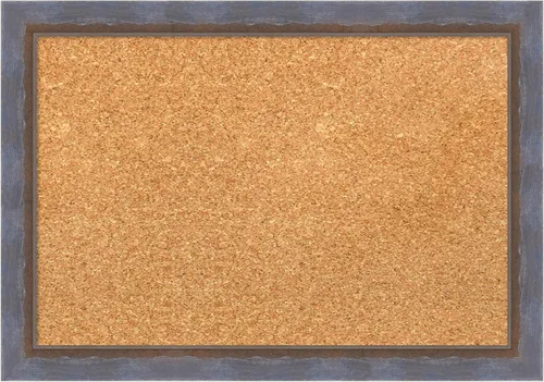 Vista 17 de Amanti Art Natural Cork Board for Wall, 13x19 Vision Board with Blue Wood Frame, Small Corkboard Office Decor for Home Organization, Country Rustic