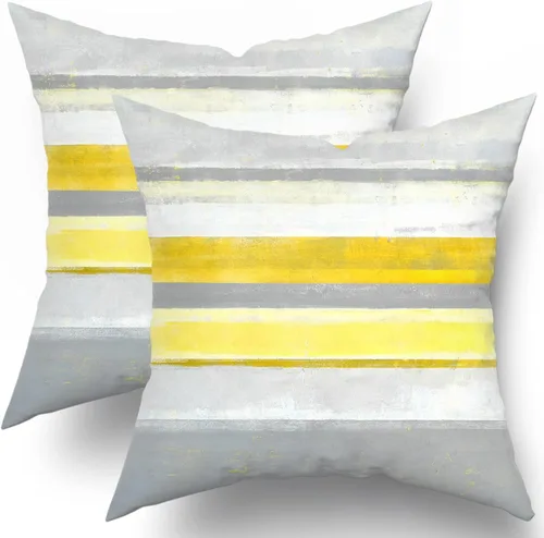 Vista 18 de Fundas de almohada Aqua 16x16 Set de 2 Verde Claro Gris Moderno Arte Abstracto Rayado Cojines Decorativos de Granja Algodón Cuadrado Fundas
