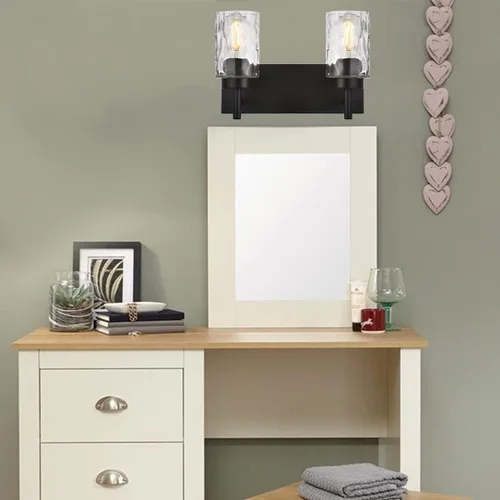 Vista 7 de BONLICHT 2 Apliques de Pared Estilo Casa de Campo Luces de Tocador Modernas Negras Accesorios de Iluminación para Baño con Pantalla de Vidrio