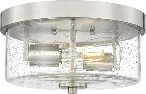 Emak FM082-BN - Lámpara de techo de níquel cepillado de 2 luces, de 11 pulgadas, con pantalla de vidrio semillado para dormitorio, sala de estar,
