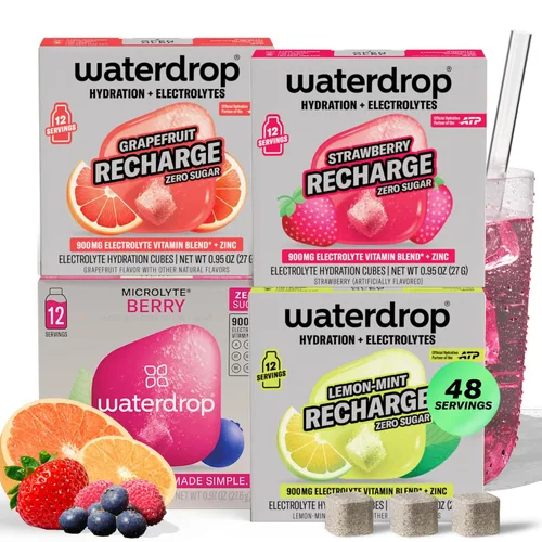 Vista 8 de Waterdrop - Cubitos de hidratación de microlitos, sabor a bayas, mezcla de bebidas electrolíticas con zinc, magnesio, potasio, calcio y 9 vitaminas