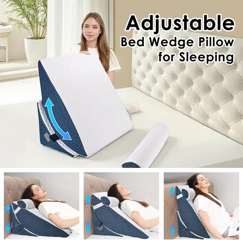 Vista 2 de Almohada de cuña de cama para dormir, juego de 3 almohadas de cuña para después de la cirugía, cuñas de almohada ajustables de 7 y 12 pulgadas