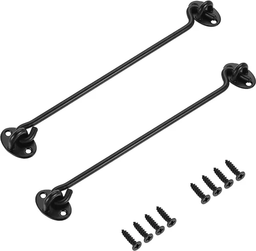 Vista 5 de 2 ganchos de privacidad negros de 8 pulgadas y pestillo de ojo de bloqueo fácil para puerta de granero, puerta, ventana