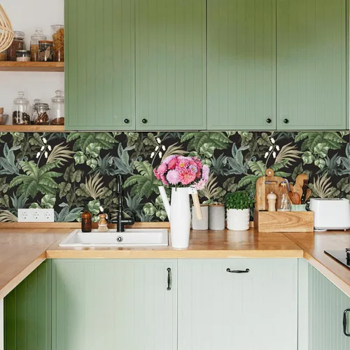 Vista 5 de Blooming Wall DPYB31 - Papel pintado de hojas tropicales retro para despegar y pegar, extraíble, autoadhesivo, decoración de pared