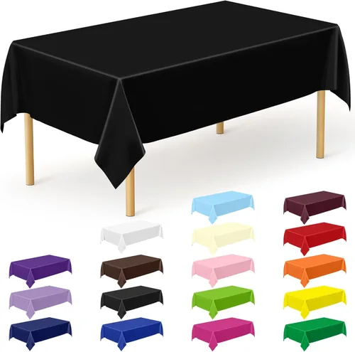 Vista 53 de QZYL 4 manteles de picnic con fundas de banco, manteles de plástico negro, 54 x 108 pulgadas, fundas rectangulares desechables impermeables