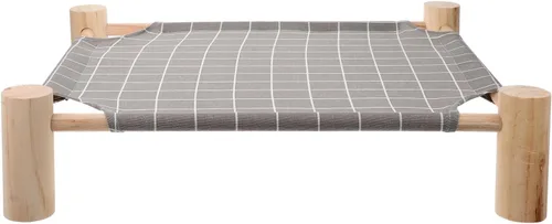 Happyyami Small Pet Camp Bed with Wooden Rack, Washable Elevated Cat and Dog Sleeping Bed, Removable Cover Four-Season Indoor Outdoor Pet Supply for