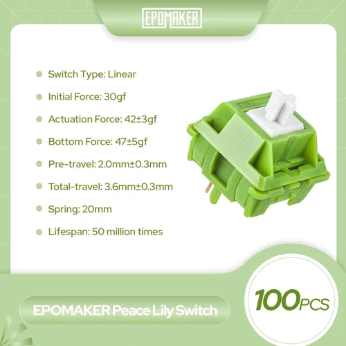 Vista 2 de EPOMAKER Peace Lily - Interruptores de teclado, juego de 100 interruptores lineales de 42 gf, interruptor de 5 pines lubricado de fábrica con funda