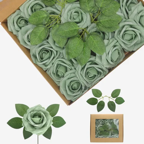 Vista 13 de Flores artificiales, rosas falsas de espuma de aspecto real, combo de flores artificiales de boda para ramos de boda, centros de mesa, arreglos