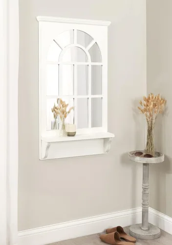 Vista 7 de Kate and Laurel Wallhaus - Espejo tradicional arqueado con estante, 21 x 36 pulgadas, blanco, espejo costero decorativo de madera con estante