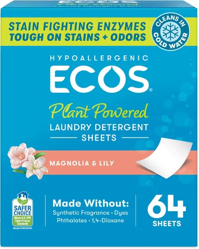 ECOS Hojas de Detergente para Ropa Vegano, Sin Jarra de Plástico, Sin Desorden, Sin Líquido - Hipoalergénico, Hoja de Detergente para Ropa de Origen