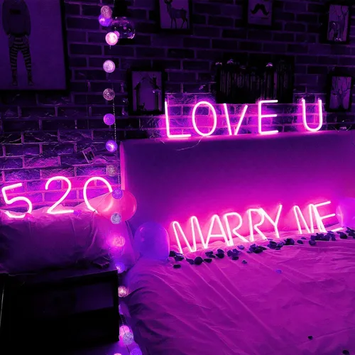 Vista 6 de ENUOLI Letreros de neón LED de letras rosadas, luces de neón, lámparas de neón LED, letreros de pared, funciona con pilas o USB, luces decorativas