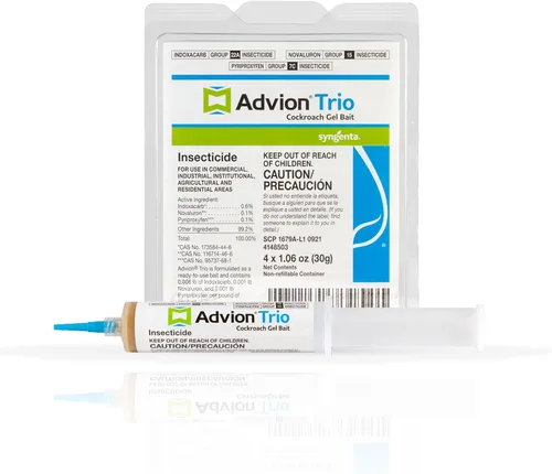 Advion Trio - Cebo de gel para cucarachas, 4 tubos x 1.06 oz (30 gramos), 1 émbolo y 2 puntas, formulado con 0.6% de indoxacarb, 0.1% novaluron y