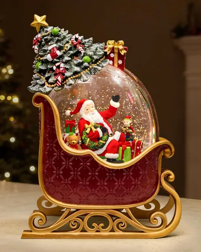 Vista 21 de Linterna de globos de nieve de Navidad, 8 canciones, temporizador de 6 horas, funciona con batería y USB, globo de nieve clásico de plástico marrón
