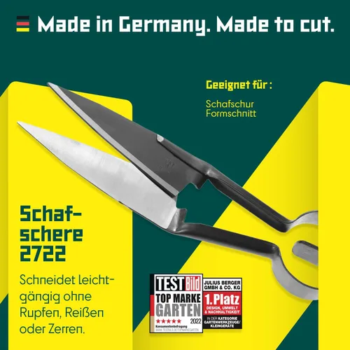 Vista 2 de BERGER Topiary & Sheep Shears 2722 - Cuchillas autoafilables de grado comercial, resorte de corazón, diseño ambidiestro, 6.1 pulgadas, borde