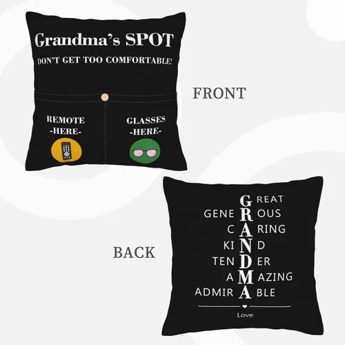 Vista 2 de Funda de almohada con dos bolsillos, regalos para abuela, funda de almohada cuadrada de poliéster de doble cara para decoración del hogar, regalos