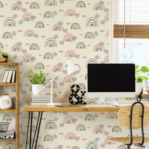 Vista 2 de RoomMates RMK11730RL Taupe Rainbow's End Peel and Stick Wallpaper