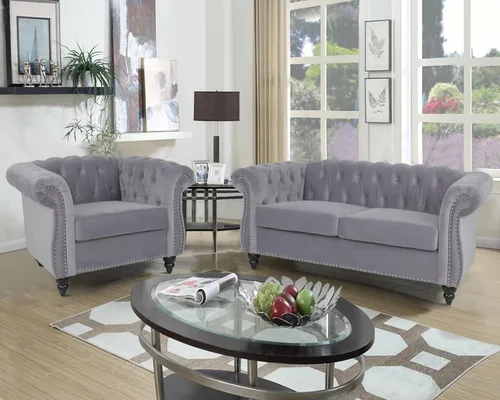 Vista 7 de RARZOE Moderno juego de sofá de 2 piezas, naranja, espuma, sofá biplaza y sofá Chesterfield