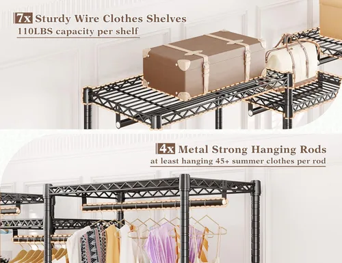 Vista 4 de Raybee Perchero de ropa resistente para colgar ropa, perchero ajustable para colgar ropa, negro, 13.9 pulgadas de profundidad x 70.6 pulgadas