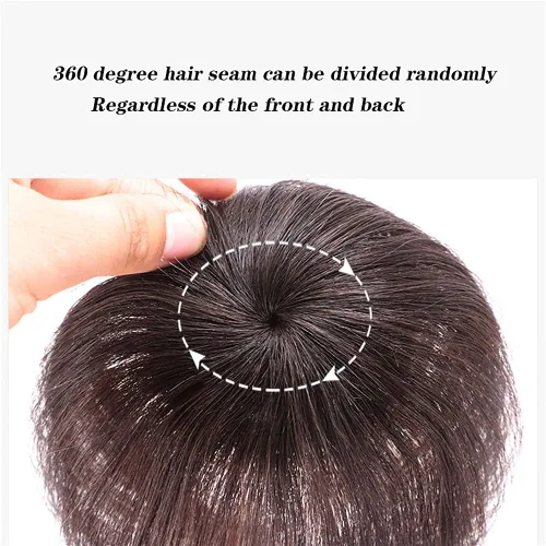 Vista 2 de Mini adorno de cabello humano real para mujer, extensiones de pelo lacio con clip para pérdida de cabello leve, base de seda, 2 clips, 6.7 in