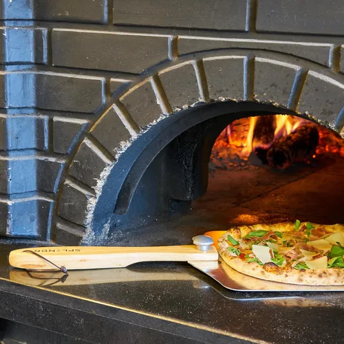 Vista 8 de Pala de pizza de metal con mango de madera plegable, pala de aluminio para pizza de 12 x 14 pulgadas, espátula para horno de pizza, pala de pizza