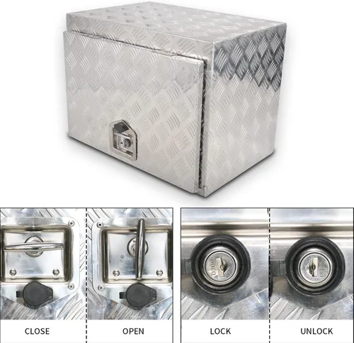 Vista 4 de Caja de herramientas de aluminio plateado de 24 pulgadas, caja de herramientas de 5 barras para camión, automóvil, remolque, al aire libre, recogida