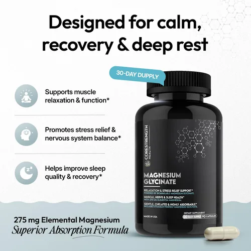 Vista 2 de Magnesium Glycinate Chelated Magnesium for Superior Absorption 90 Capsules Relaxation, Muscle Function & Sleep Support Vegan, Non GMO