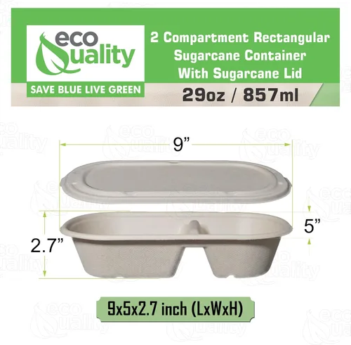 Vista 3 de Cuencos desechables de 29 onzas con tapas de fibra, cuencos rectangulares compostables de papel biodegradable de caña de azúcar, ecológicos, aptos