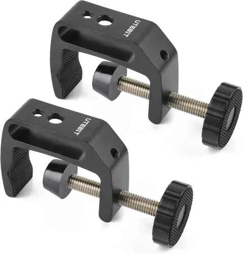 Vista 8 de UTEBIT Abrazaderas en C pequeñas de 2 pulgadas con agujeros de rosca de 1/4" y 3/8" para montaje de mesas de escritorio, abrazaderas de aluminio