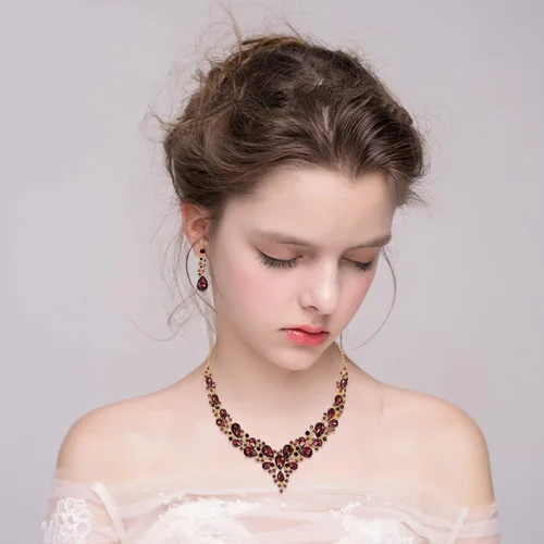 Vista 2 de BriLove - Juego de joyas de boda para mujer con cristales austriacos