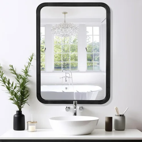 Vista 19 de WallBeyond Espejo de baño de madera para pared de 20 x 30 pulgadas, espejo rectangular con marco de madera para casa de campo, baño, tocador, espejo