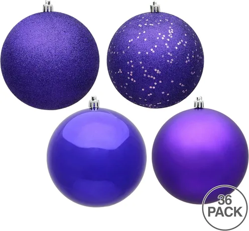 Vista 2 de Vickerman Surtido de adornos de bolas de plástico púrpura de 1 pulgada, 2 cajas de 18