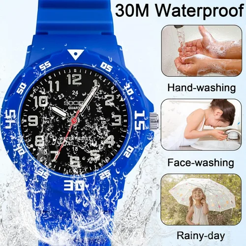 Vista 2 de Reloj analógico para niños, resistente al agua, para enseñar el tiempo, para niños y niñas, correa suave para aprender
