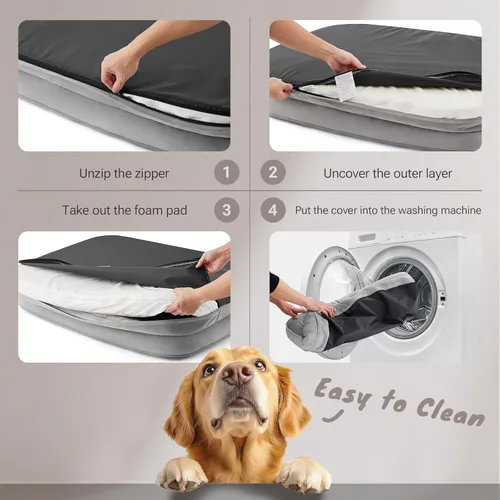 Vista 7 de Soft Touch - Cama ortopédica XL para perros grandes con parte superior de pelo sintético, sofá para mascotas impermeable con funda extraíble y Gris