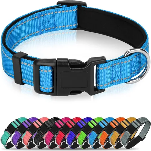 Collar reflectante para perro, collar de neopreno suave de nailon acolchado para mascotas con hebilla de liberación rápida, diseño sin