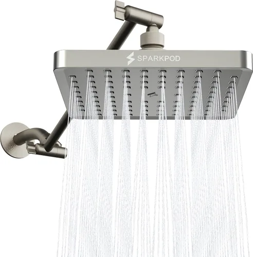 Vista 12 de SparkPod Cabezal de Ducha de Lluvia Redondo con Brazo de Extensión - Cabezal de Ducha de Altura Ajustable con Rendimiento de Alta Presión