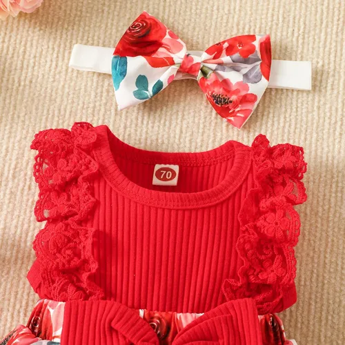 Vista 4 de Vestido de Navidad para bebé, traje de manga larga, con volantes, de reno, a cuadros, bordado, ropa de bebé casual para otoño