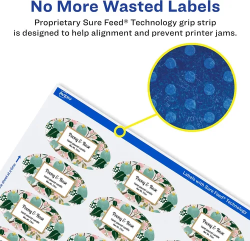 Vista 4 de Avery Etiquetas ovaladas impermeables duraderas, tecnología Sure Feed, 1 "x 2", 1,200 en total, etiquetas impermeables resistentes al aceite y al