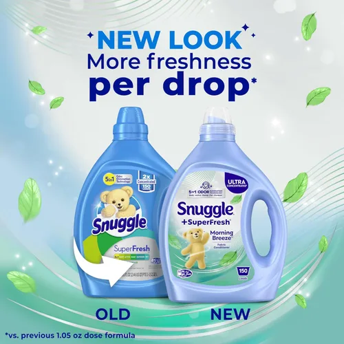 Vista 2 de Snuggle Suavizante líquido para telas, SuperFresh Original, elimina olores difíciles, concentrado 2 veces, 150 cargas