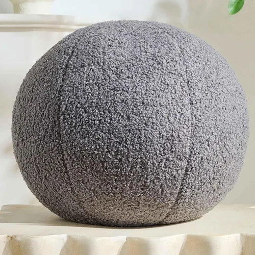 Vista 12 de Almohada redonda de bola de 11.8 pulgadas, almohada decorativa beige en forma de esfera, suave, estilo nórdico, almohadas de bouclé, cojín
