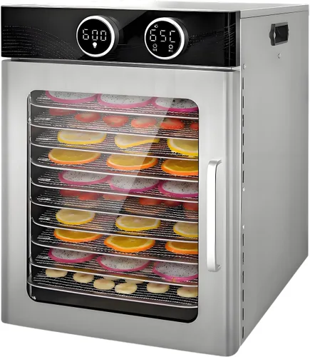 Food Dehydrator Machine 6-12 Stainless Steel Trays, 1000W Dehydrator with 24H Timer 195℉ Temperature Control for Meat, Fruits, Veggies, Dog Treats