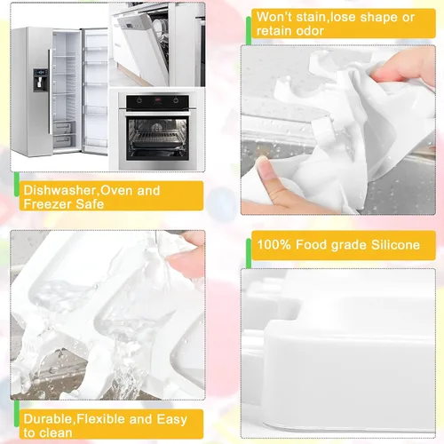 Vista 3 de Molde de silicona para helado de 4 cavidades, moldes para hornear con 200 palitos para golosinas caseras (blanco)